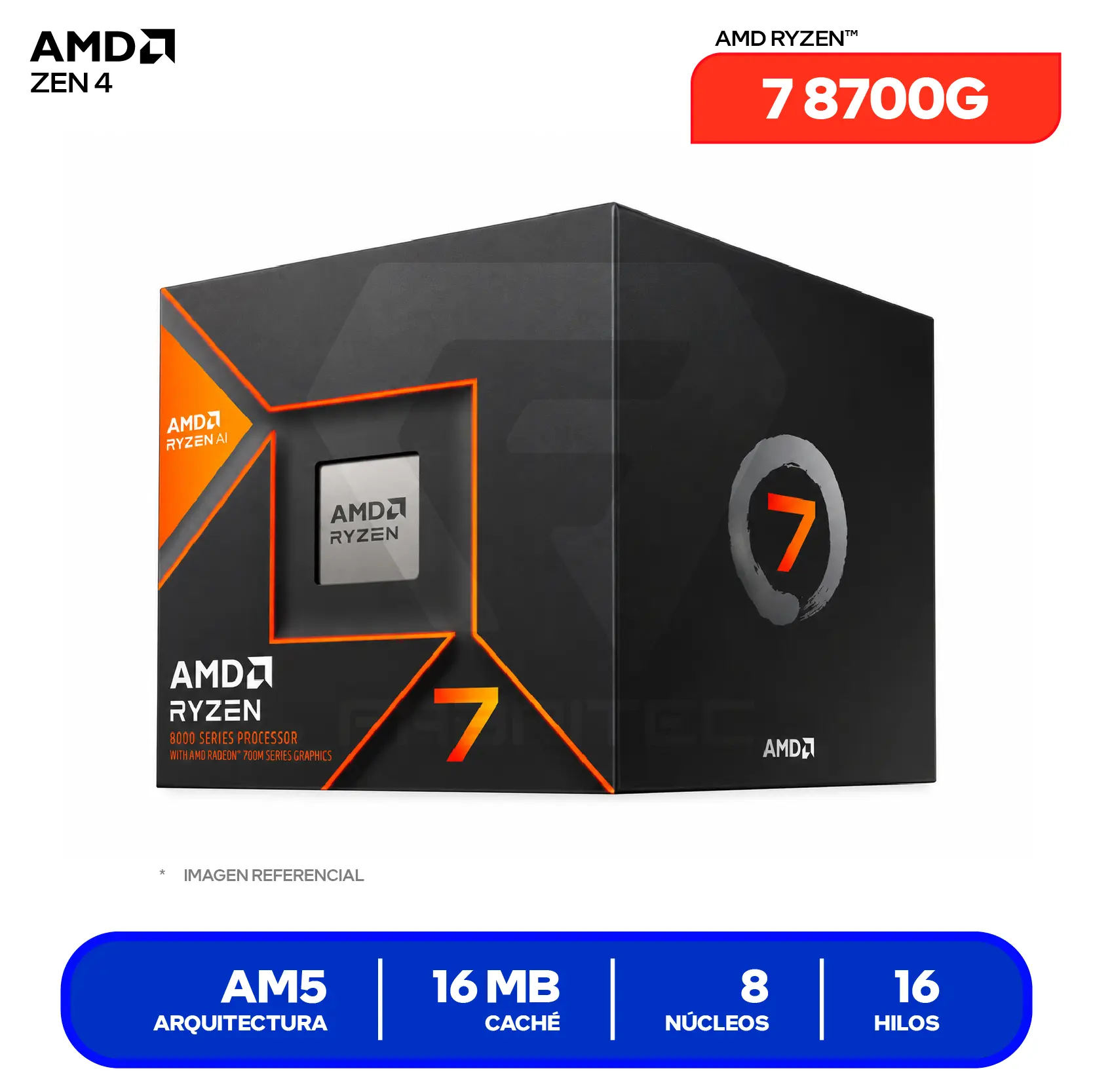 Procesador AMD Ryzen 7 8700G (100-100001236SBX) 4.2GHz / 5.1GHz, 8 Núcleos, AM5