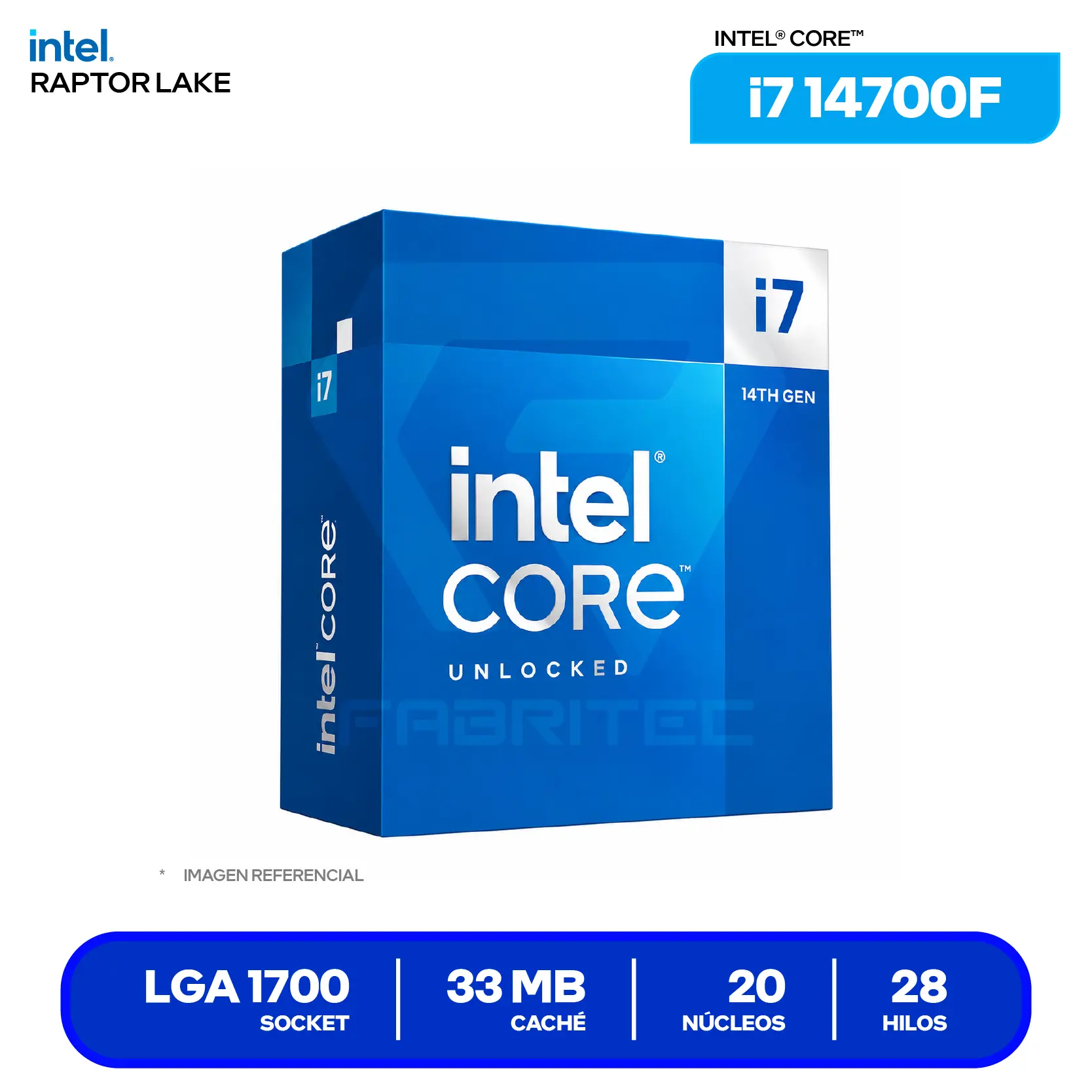 Procesador Intel Core i7-14700F (BX8071514700F) 2.1 GHz / 5.4 GHz, 20 Núcleos, LGA1700