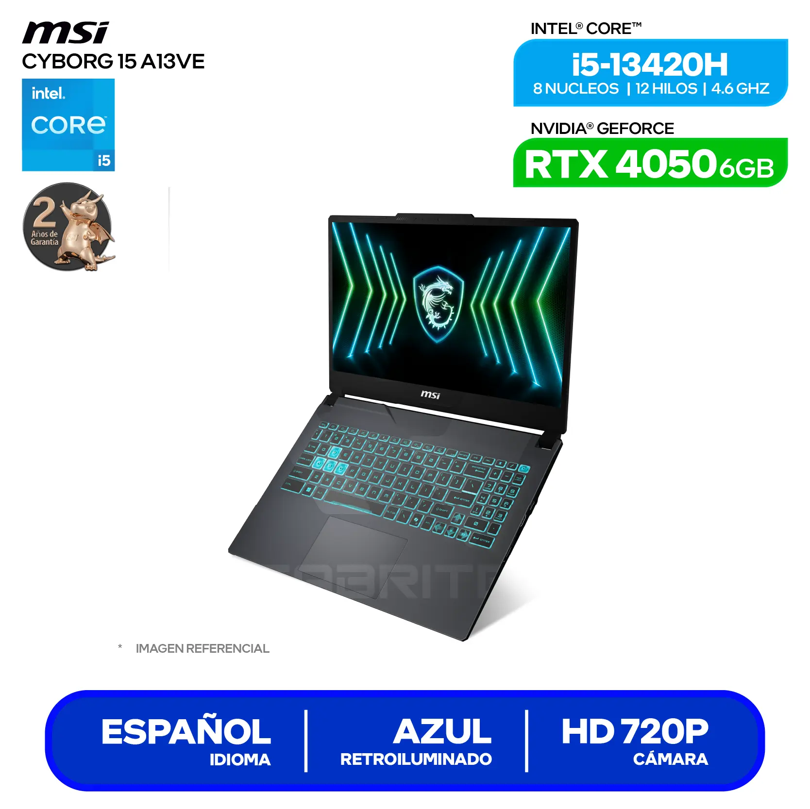 Laptop Gaming MSI Cyborg 15 A13VE-2469XPE (9S7-15K112-2469) Intel Core i5-13420H, GeForce RTX 4050 6GB, RAM 16GB, SSD 512GB, 15.6'' FHD, FreeDos
