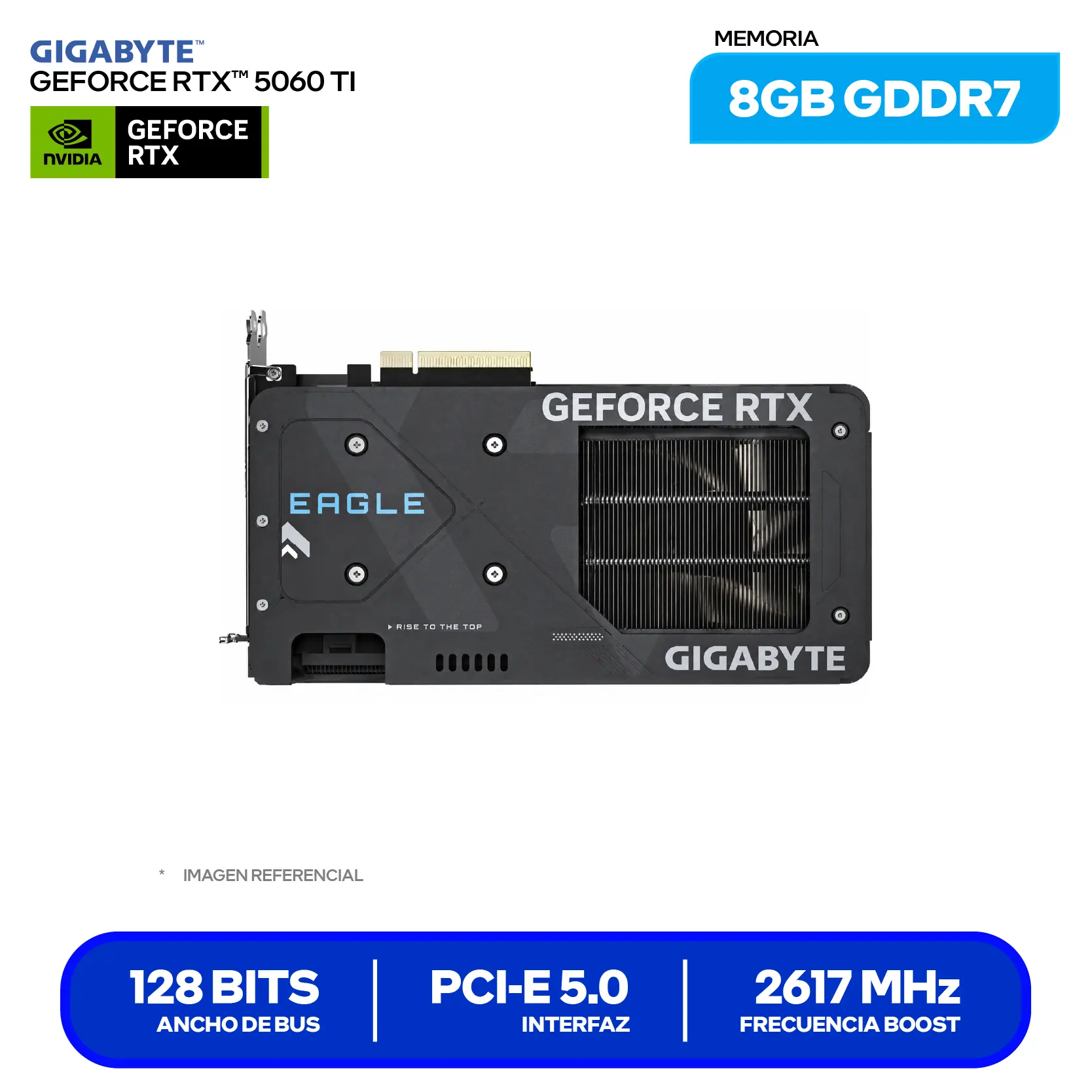 Tarjeta de video Gigabyte NVIDIA GeForce RTX 5060 Ti 8GB Eagle OC (GV-N506TEAGLE OC-8GD) GDDR7, 3x DisplayPort, 1x HDMI