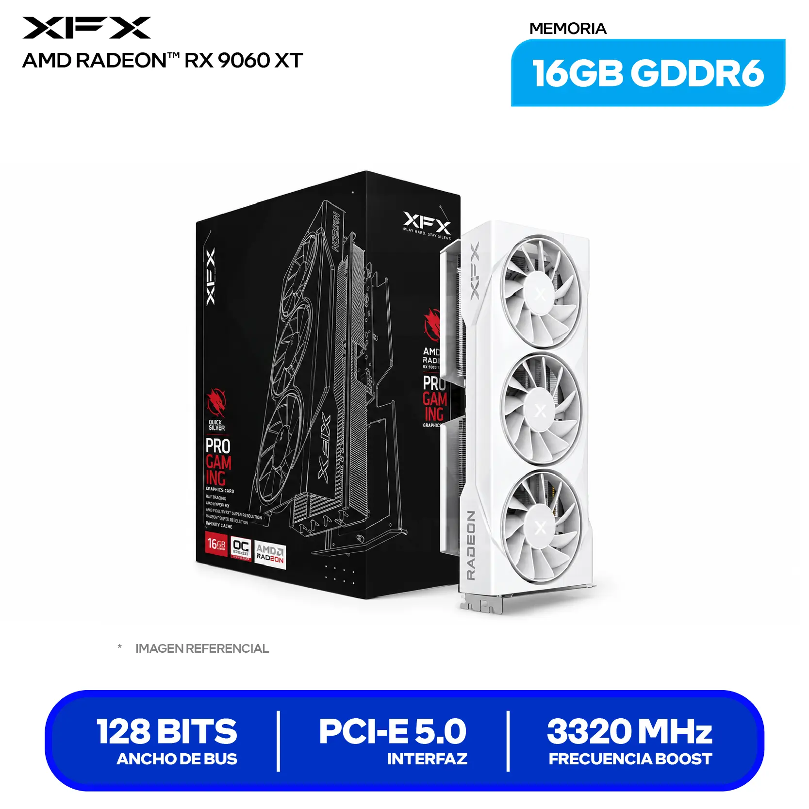 Tarjeta de video XFX Swift Radeon RX 9060 XT OC Triple Fan 16GB (RX-96TS316W7) GDDR6, 2x DisplayPort, 1x HDMI