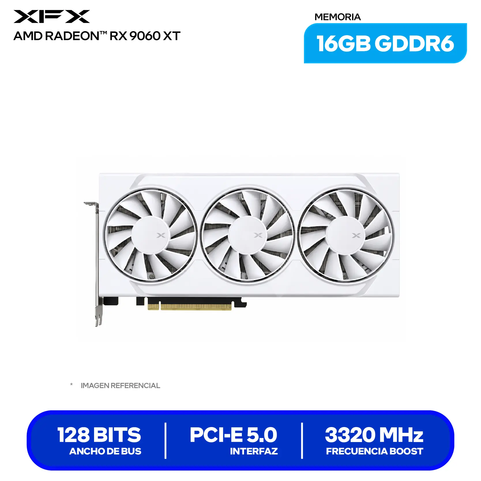 Tarjeta de video XFX Swift Radeon RX 9060 XT OC Triple Fan 16GB (RX-96TS316W7) GDDR6, 2x DisplayPort, 1x HDMI