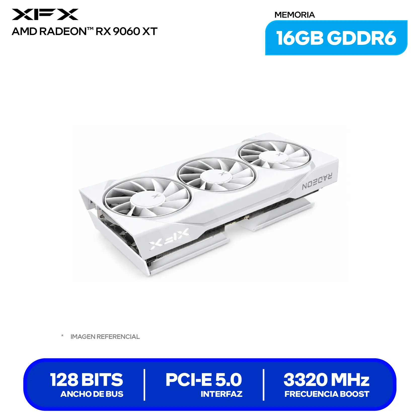 Tarjeta de video XFX Swift Radeon RX 9060 XT OC Triple Fan 16GB (RX-96TS316W7) GDDR6, 2x DisplayPort, 1x HDMI