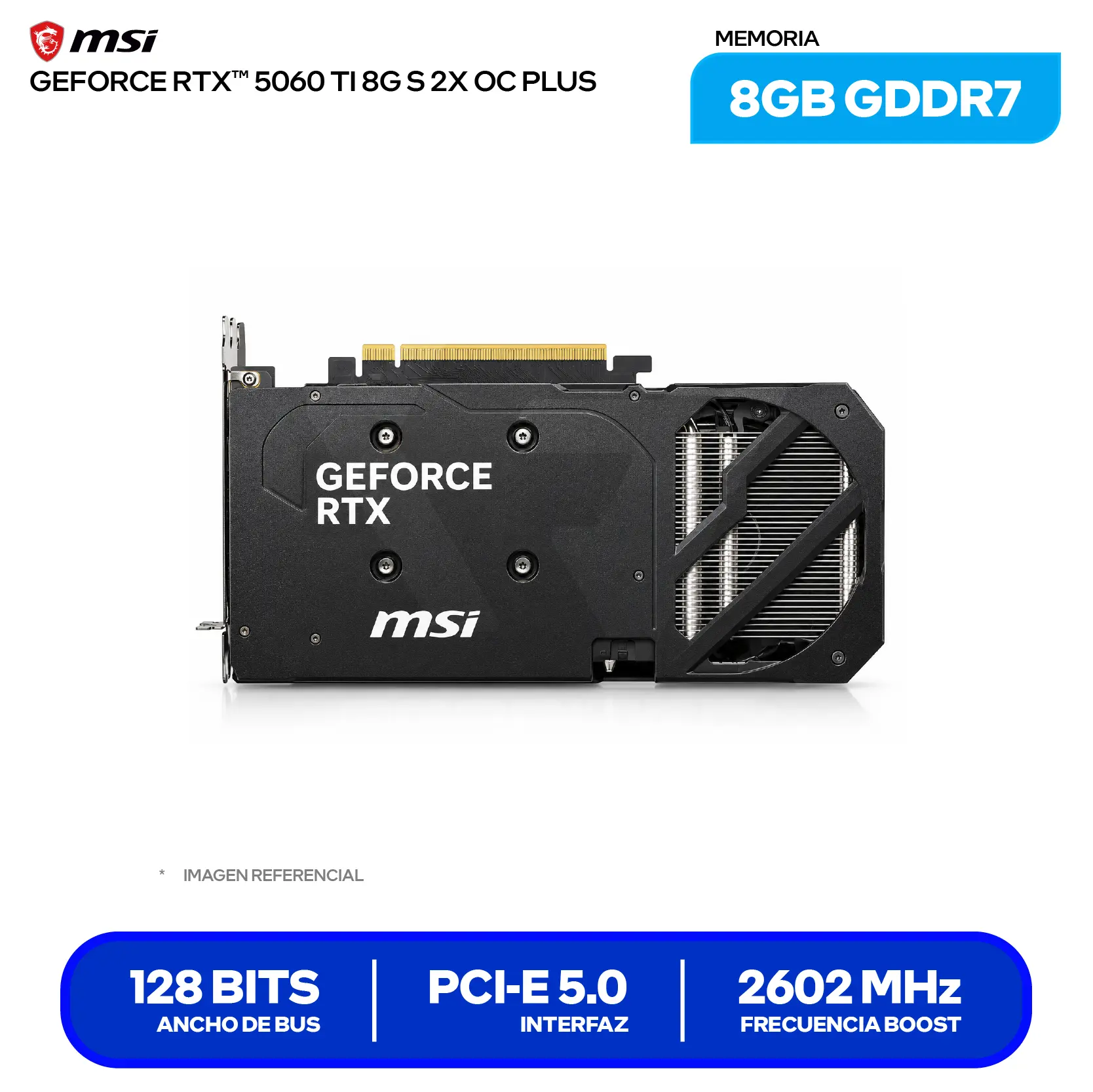 Tarjeta de video MSI NVIDIA GeForce RTX 5060 Ti Shadow 2X OC 8GB (G506T-8S2CP) GDDR7, 3x DisplayPort, 1x HDMI