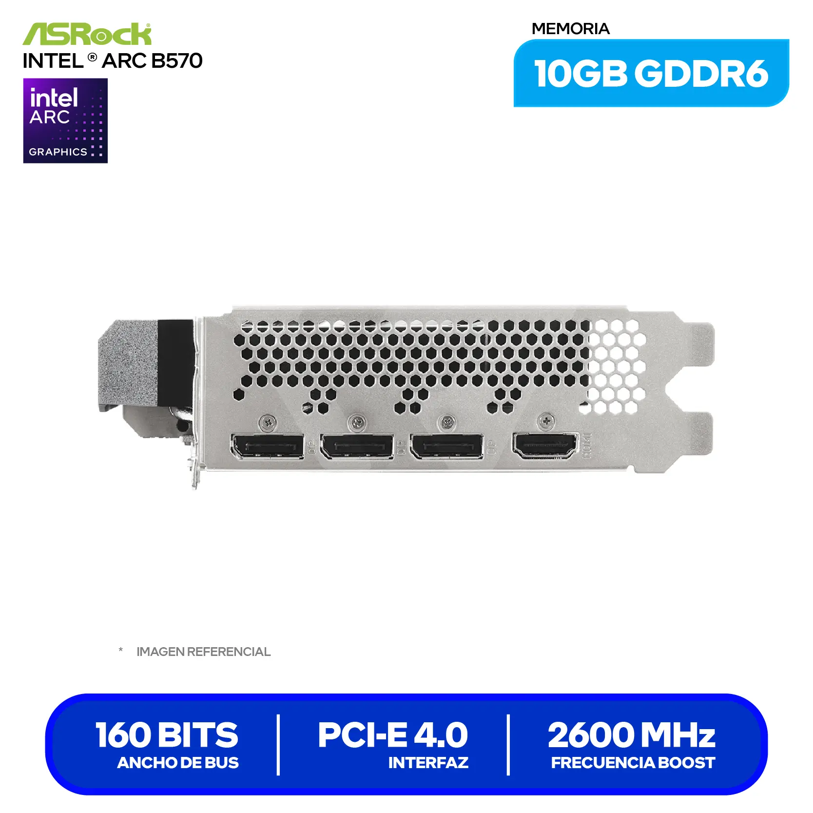 Tarjeta de video ASRock Intel Arc B570 Challenger 10GB OC (90-GA5KZZ-00UANZ) GDDR6, 3x DisplayPort, 1x HDMI