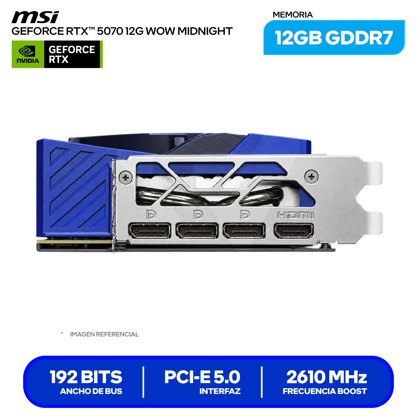 Tarjeta de video MSI GeForce RTX 5070 World of Warcraft Midnight Void Edition OC 12GB (G507012WMVEC) GDDR7, 3x DisplayPort 2.1, 1x HDMI 2.1