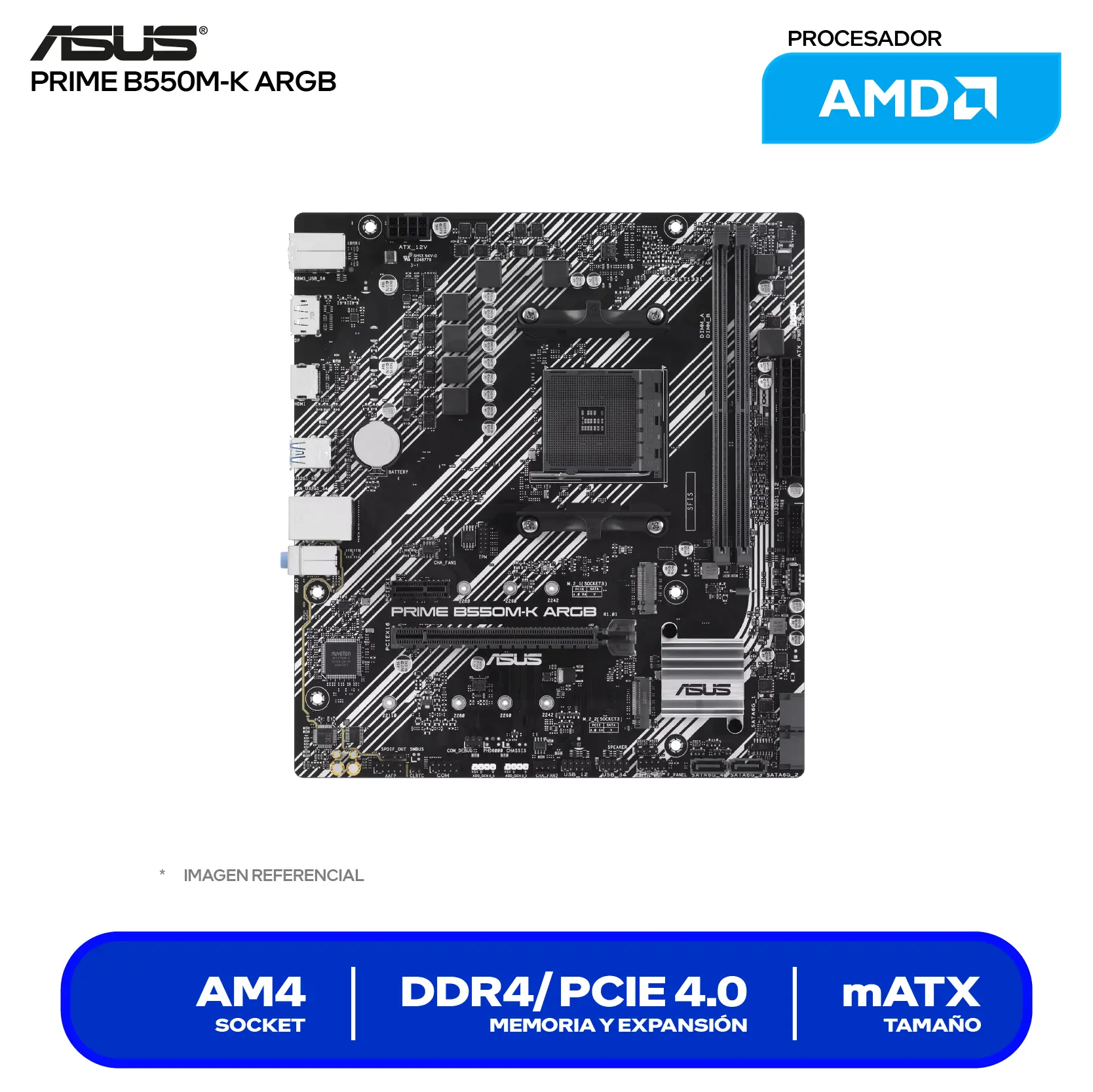 Placa Madre Asus Prime B550M-K ARGB AM4 (90MB1GC0-M0EAY0) DDR4, Micro-ATX
