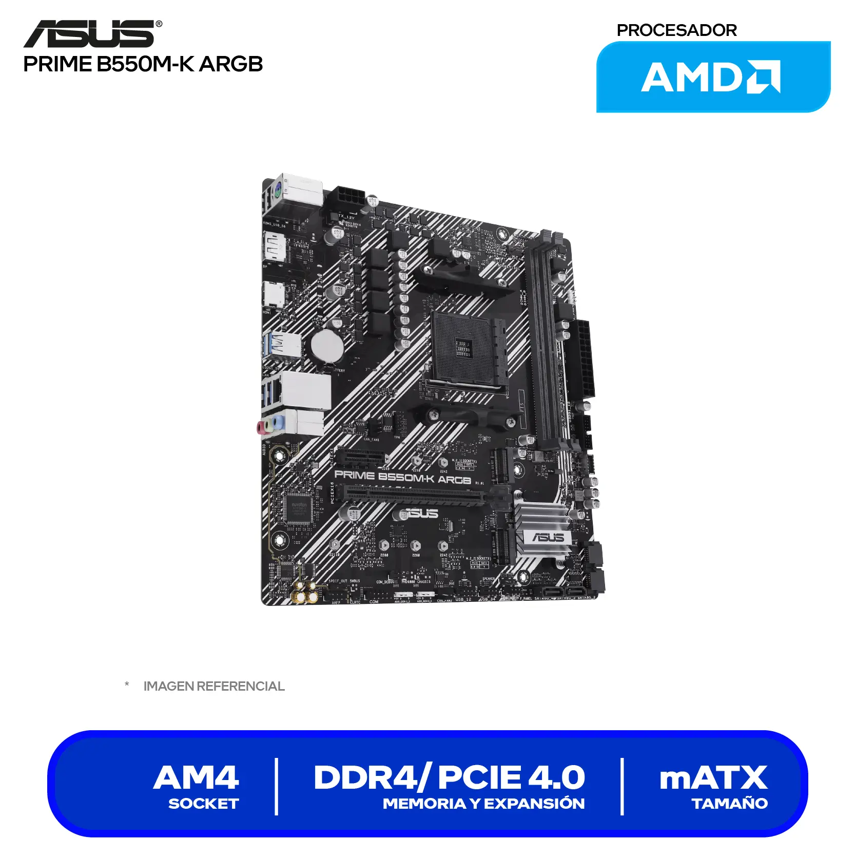 Placa Madre Asus Prime B550M-K ARGB AM4 (90MB1GC0-M0EAY0) DDR4, Micro-ATX