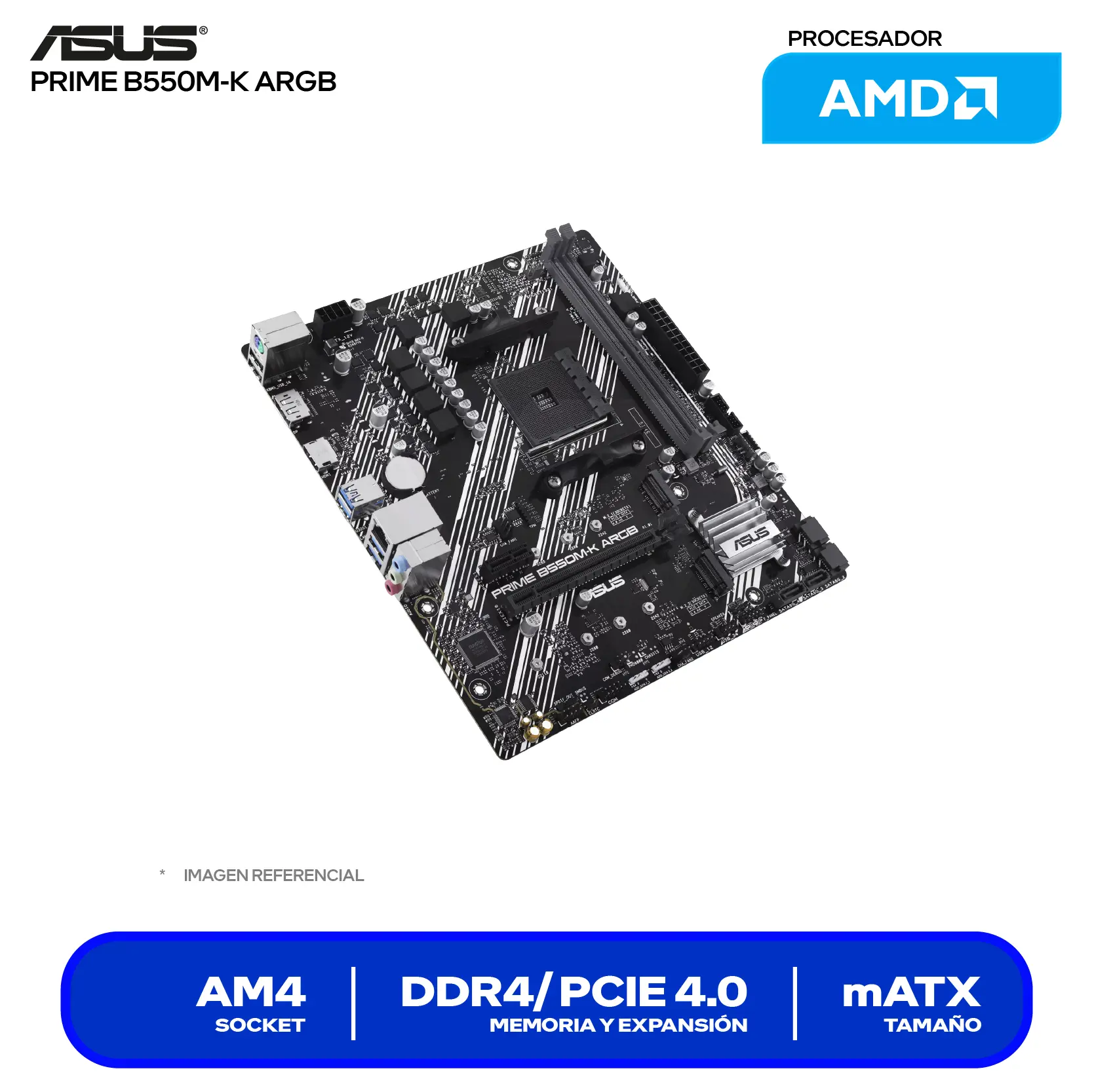 Placa Madre Asus Prime B550M-K ARGB AM4 (90MB1GC0-M0EAY0) DDR4, Micro-ATX