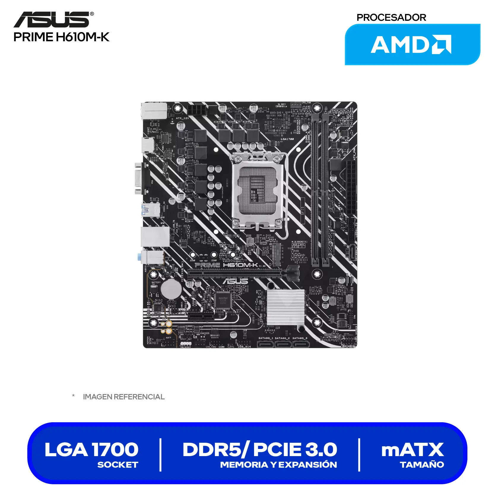 Placa Madre Asus Prime H610M-K D5 LGA1700 (90MB1GA0-M0EAY0) DDR5, Micro-ATX