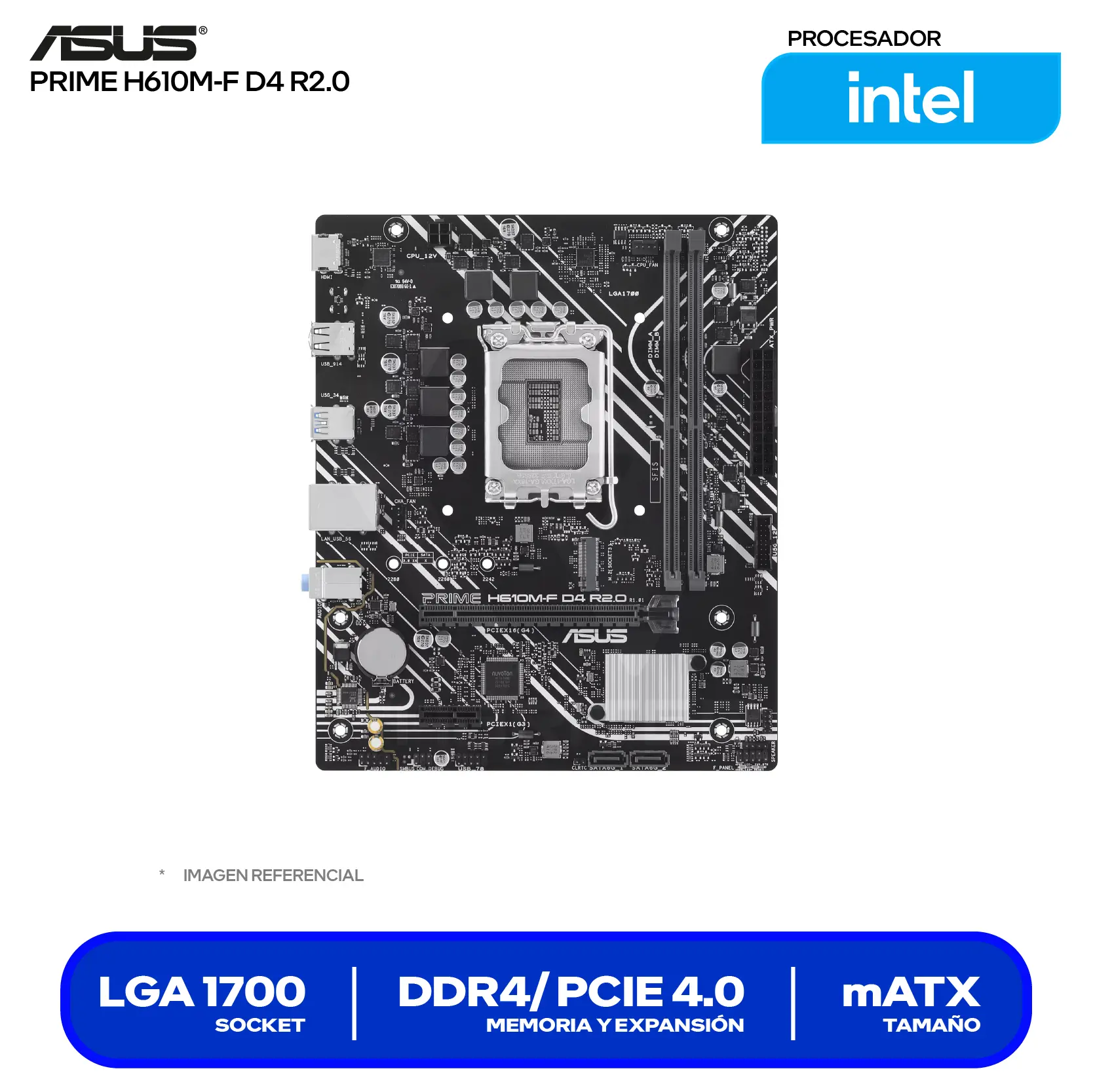 Placa Madre Asus Prime H610M-F D4 R2.0 LGA1700 (90MB1H70-M0EAY0) DDR4, Micro-ATX