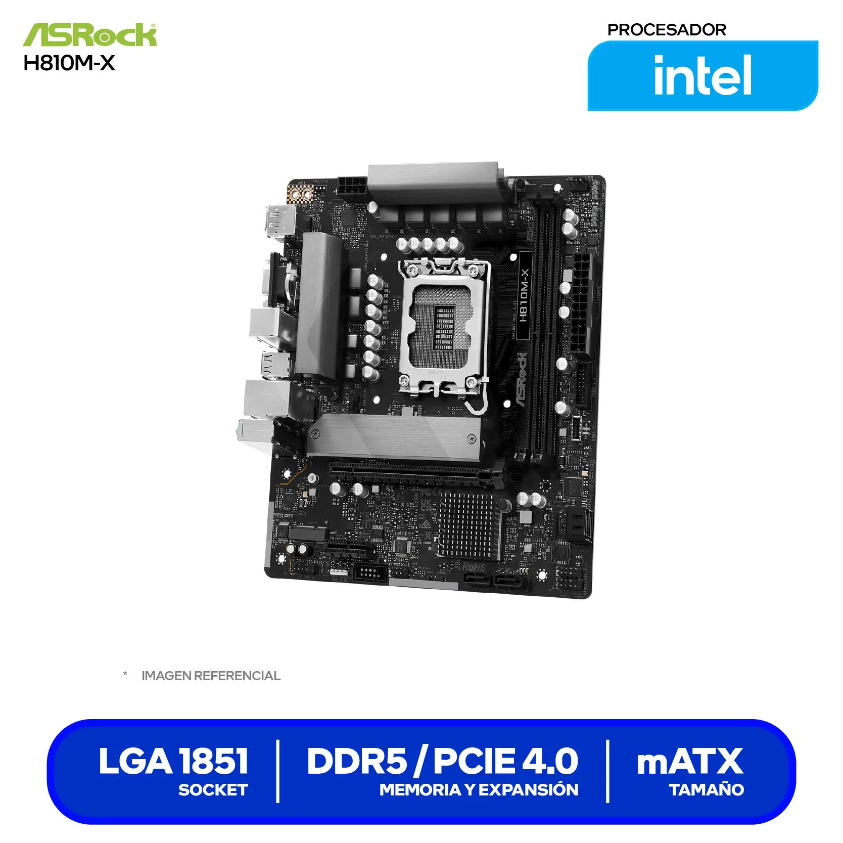 Placa Madre ASRock H810M-X LGA1851 (90-MXBS40-A0UAYAZ) DDR5, Micro-ATX