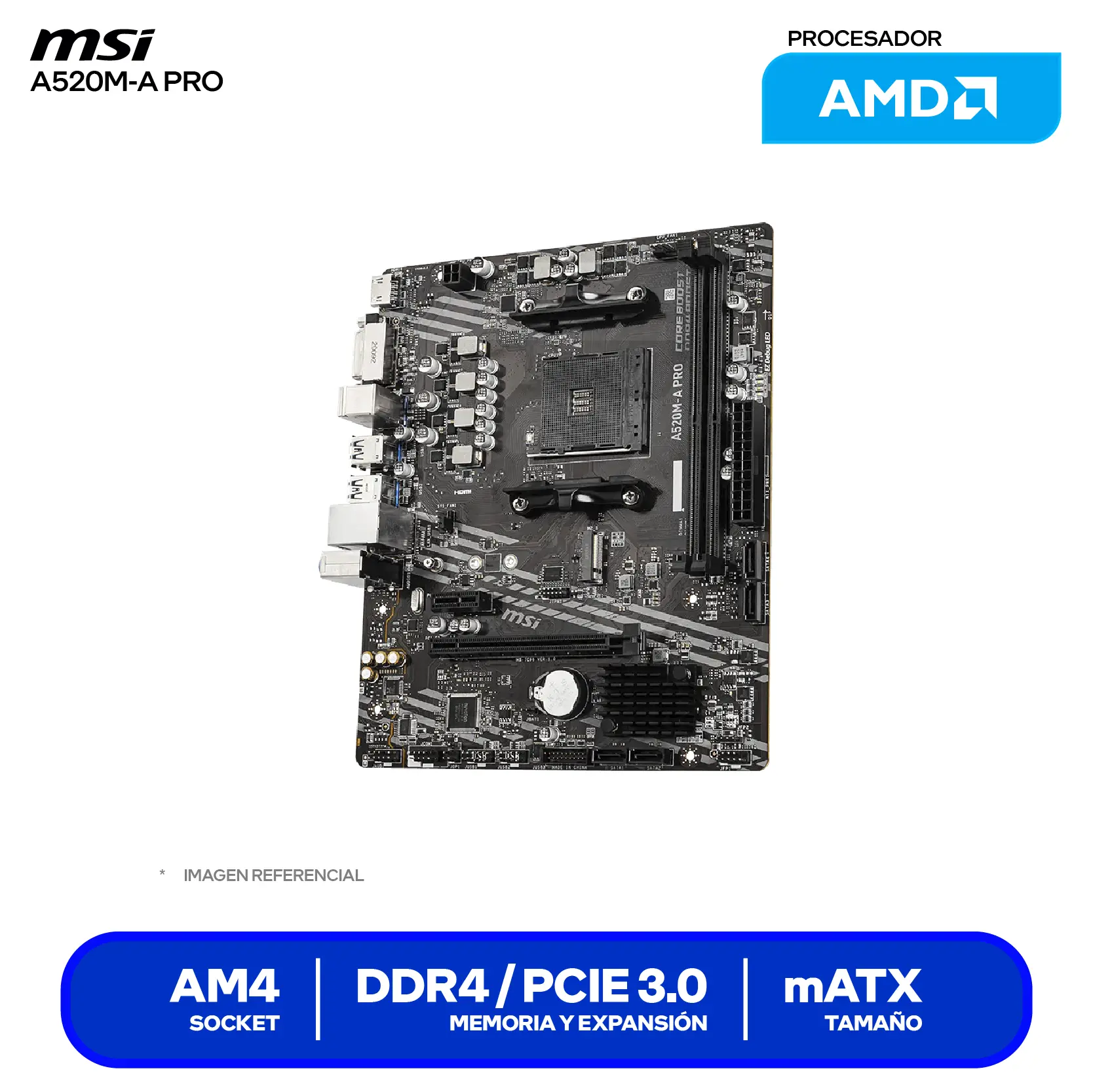 Placa Madre MSI A520M-A PRO (A520M-A PRO) AM4, DDR4, Micro-ATX