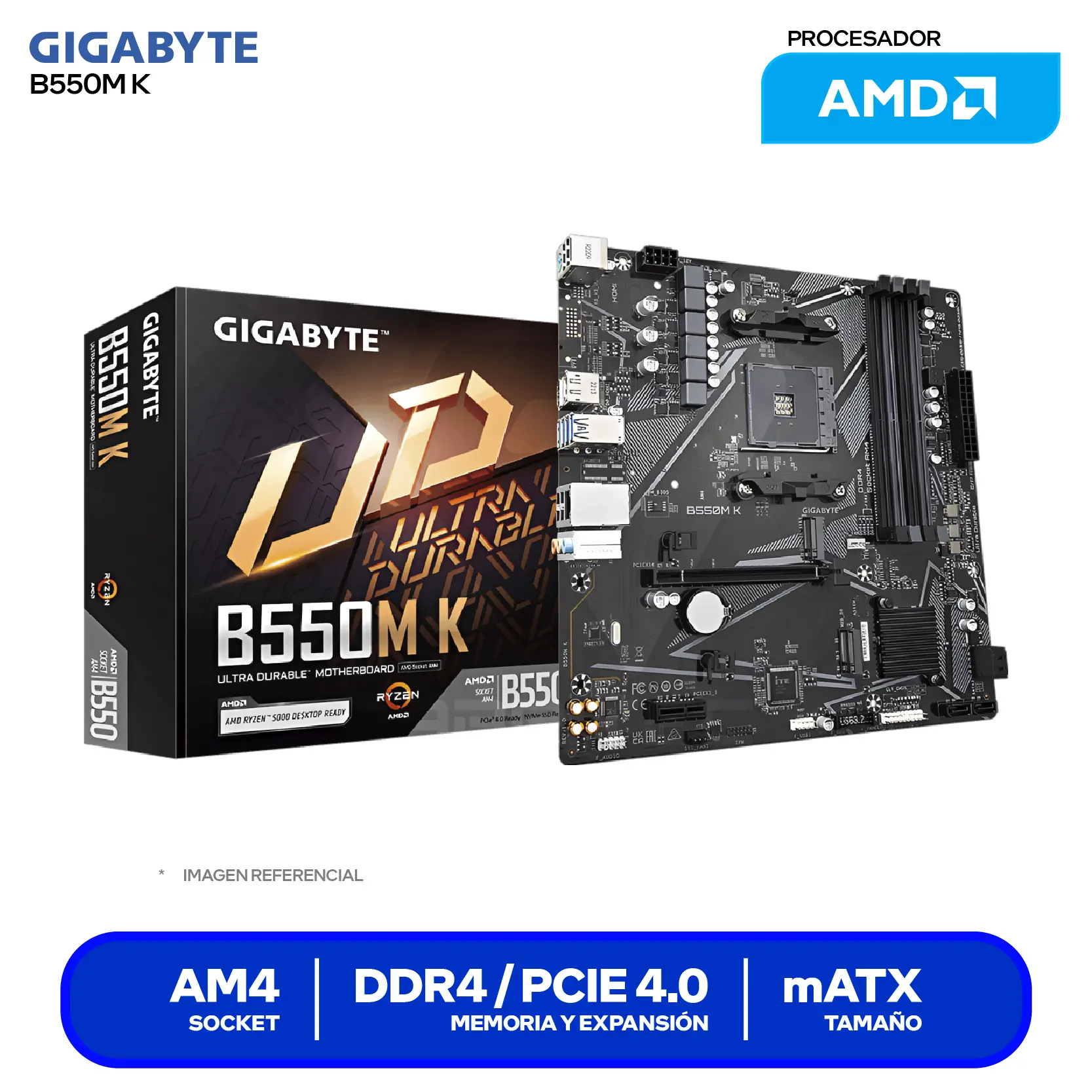Placa Madre Gigabyte B550M K (B550M K) AM4, DDR4, Micro-ATX