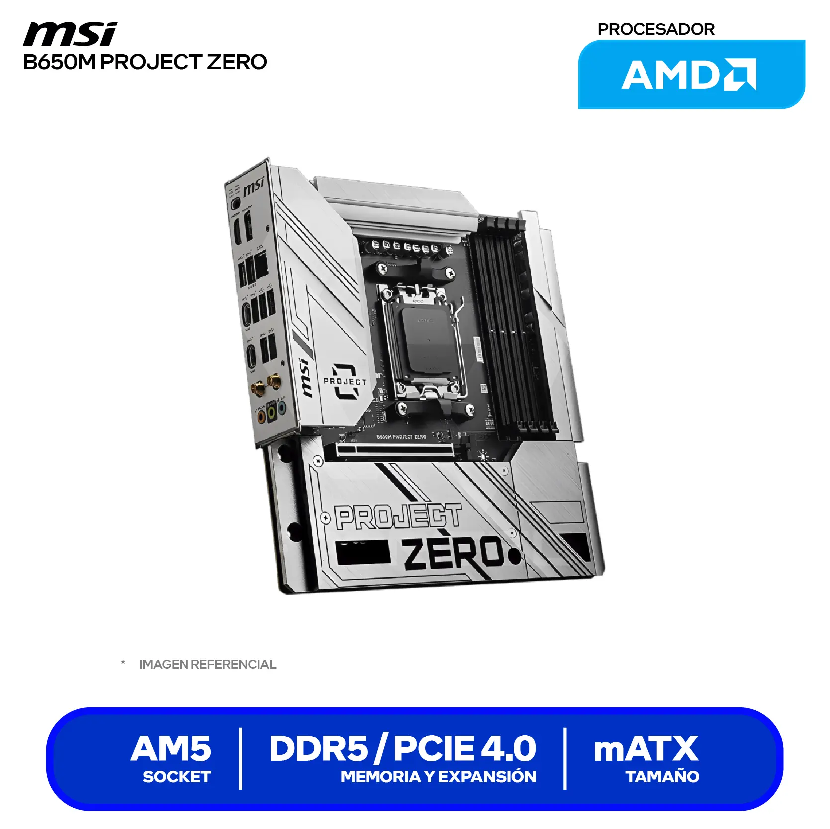 Placa Madre MSI PRO B650M Project Zero (911-7E09-003) AM5, DDR5, mATX