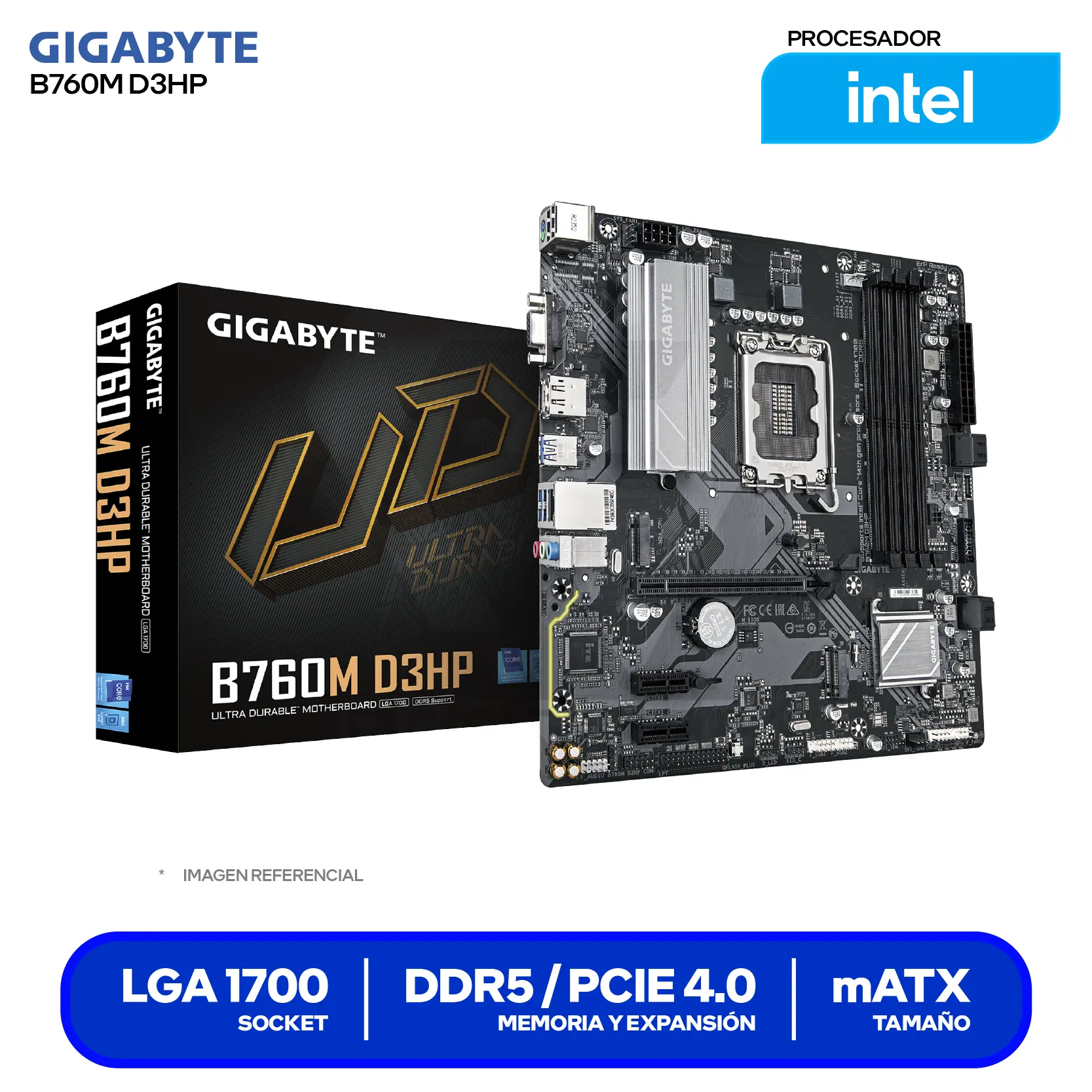 Placa Madre Gigabyte B760M D3HP D5 (B760M D3HP) LGA1700, DDR5, Micro-ATX,