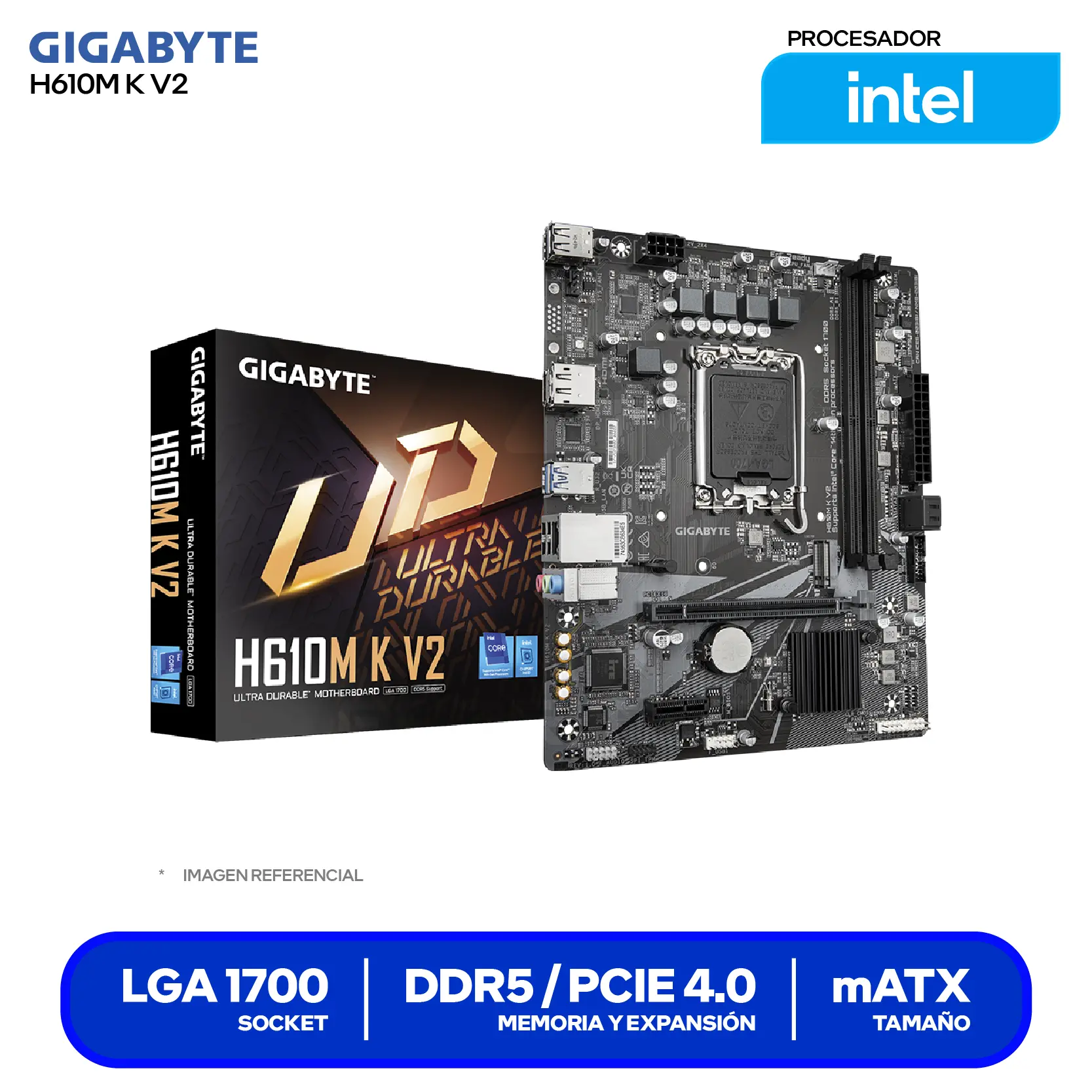 Placa Madre GIGABYTE H610M K V2 D5 (H610M K V2) LGA1700, DDR5, mATX