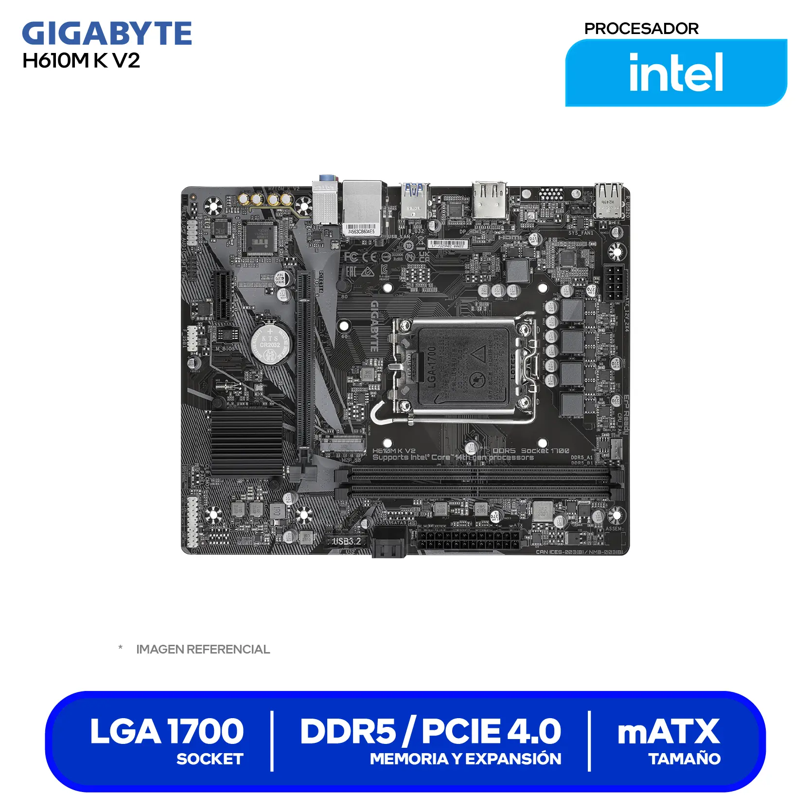 Placa Madre GIGABYTE H610M K V2 D5 (H610M K V2) LGA1700, DDR5, mATX