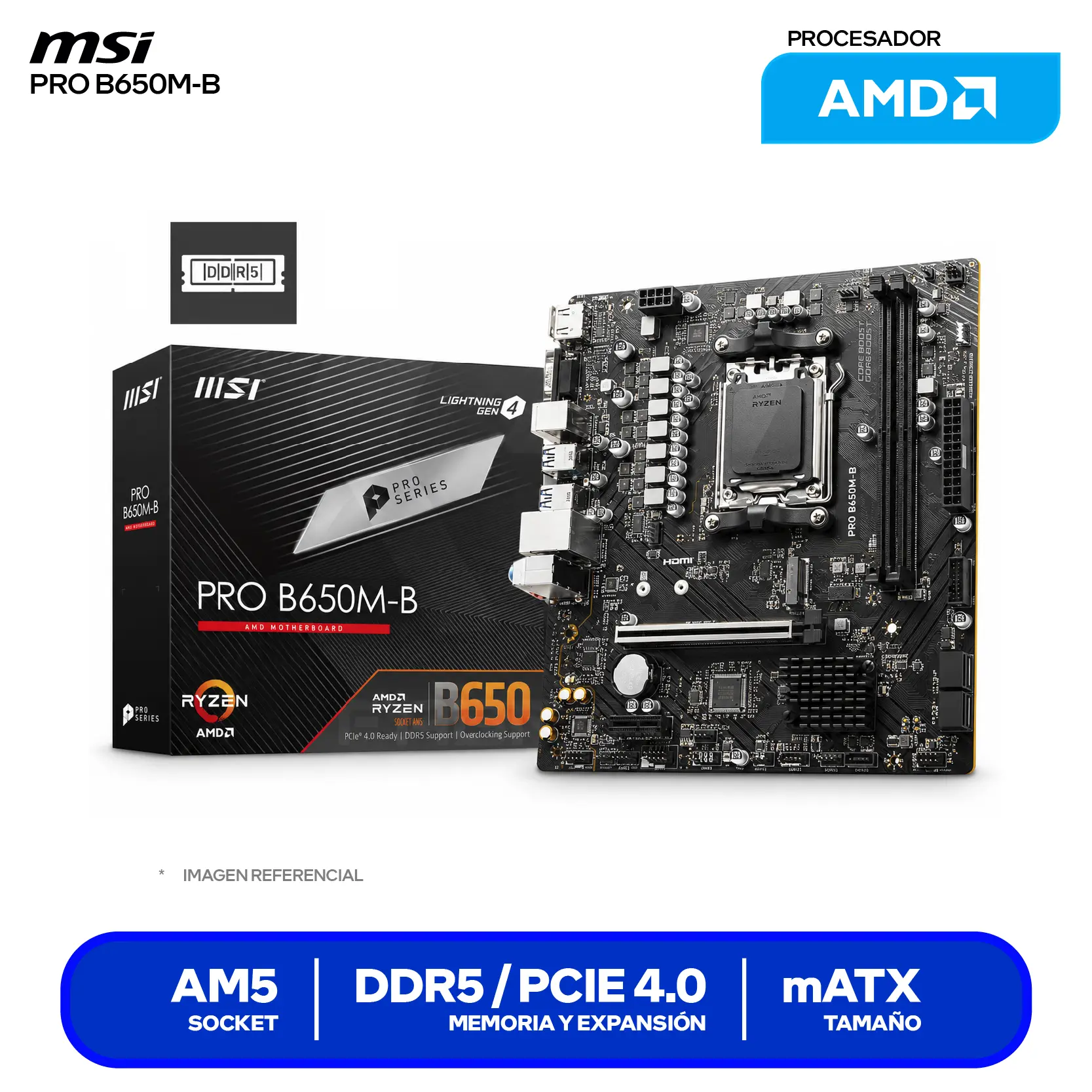 Placa Madre MSI PRO B650M-B (PRO B650M-B) AM5, DDR5, Micro-ATX