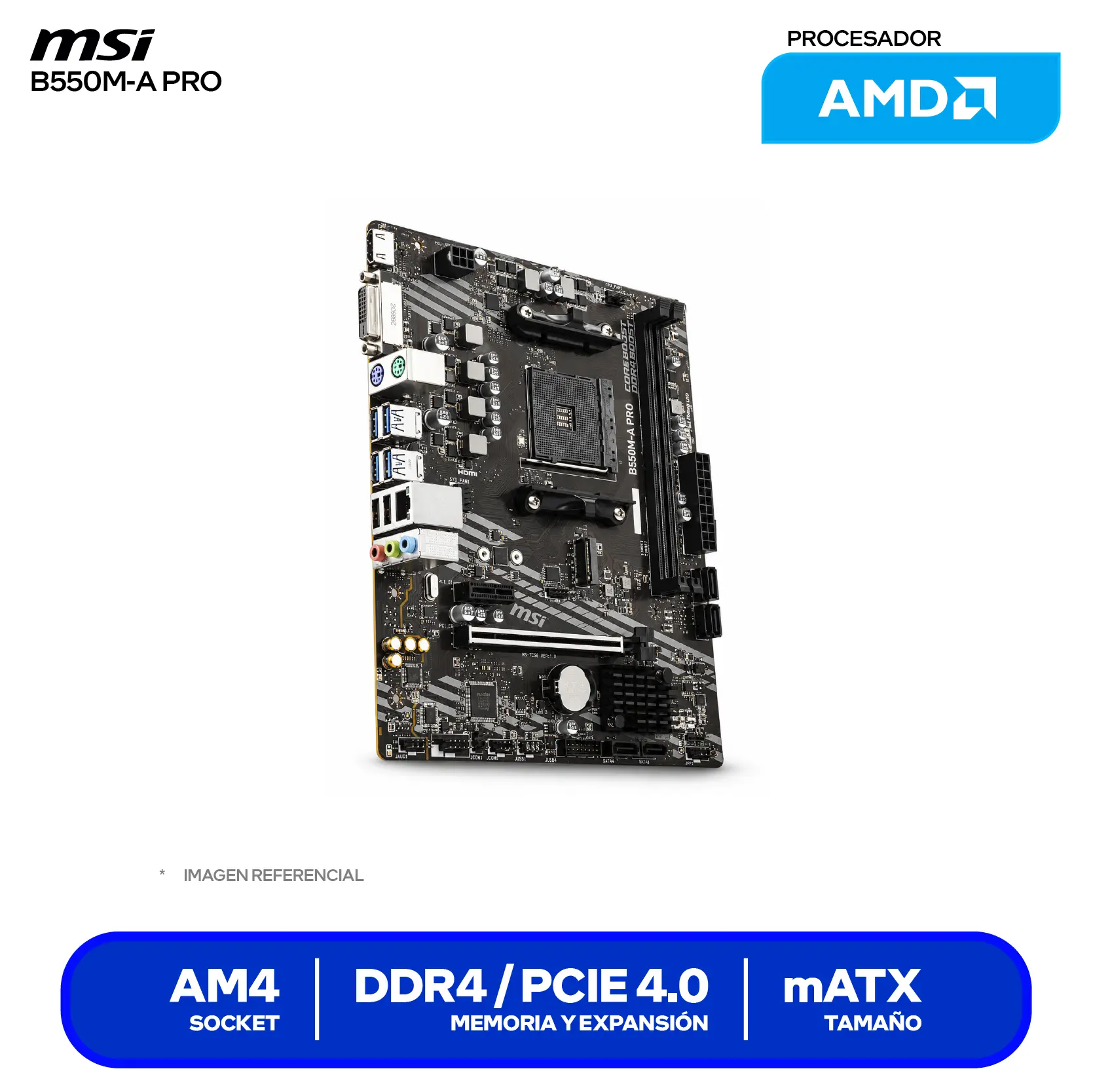 Placa Madre MSI B550M-A PRO (B550M-A PRO)AM4,  DDR4, mATX