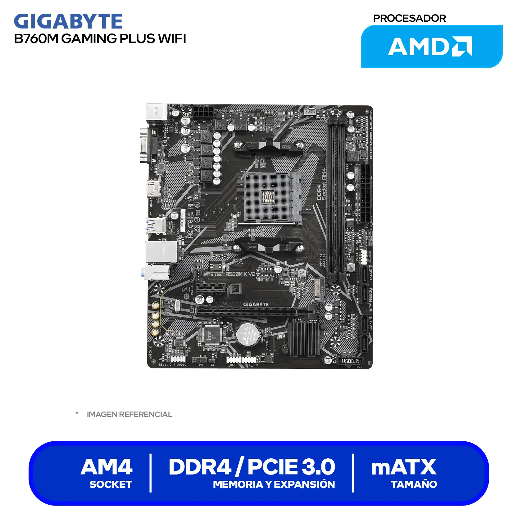 Placa Madre Gigabyte A520M K V2 (A520M K V2) AM4, DDR4, mATX
