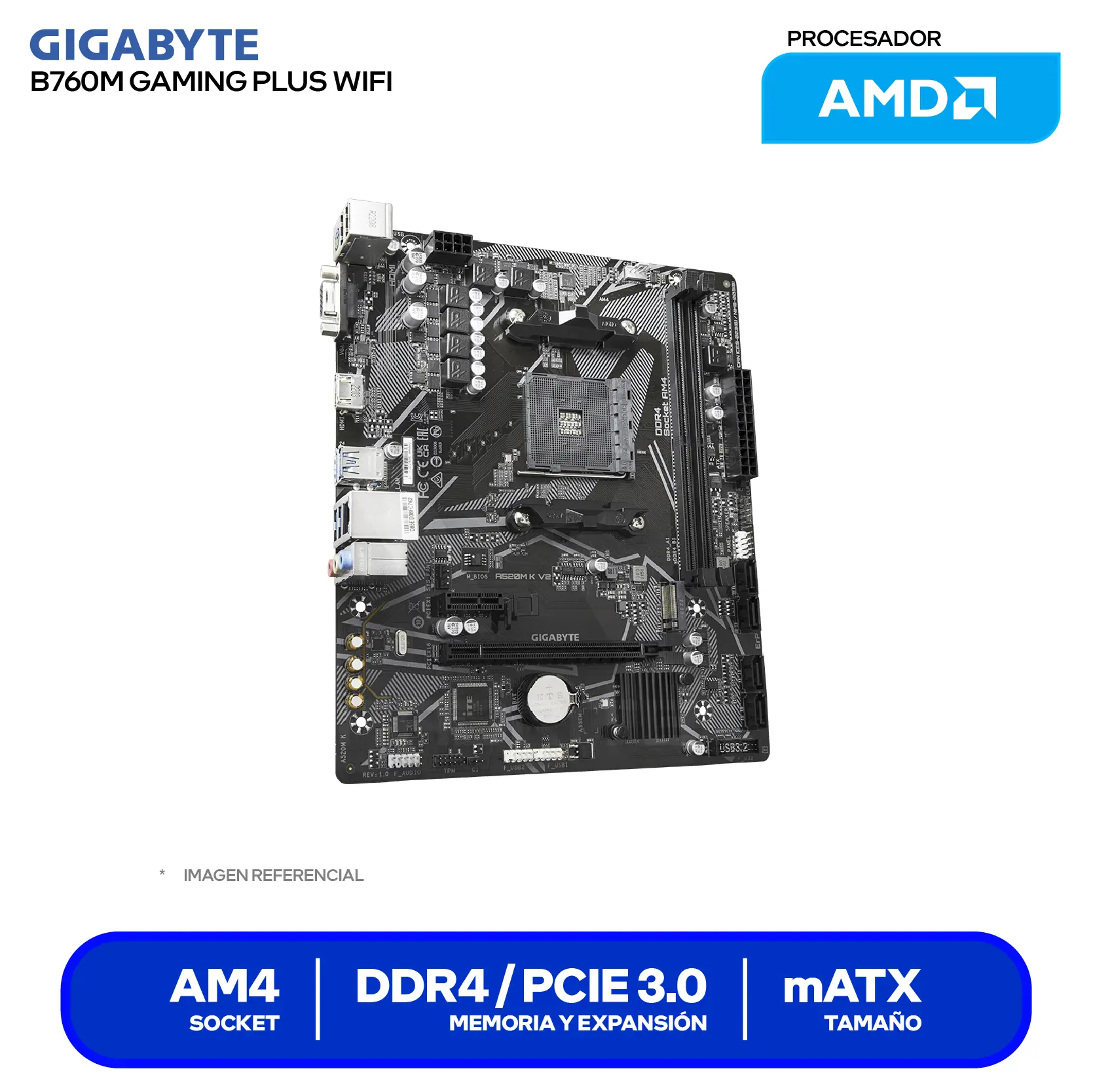 Placa Madre Gigabyte A520M K V2 (A520M K V2) AM4, DDR4, mATX