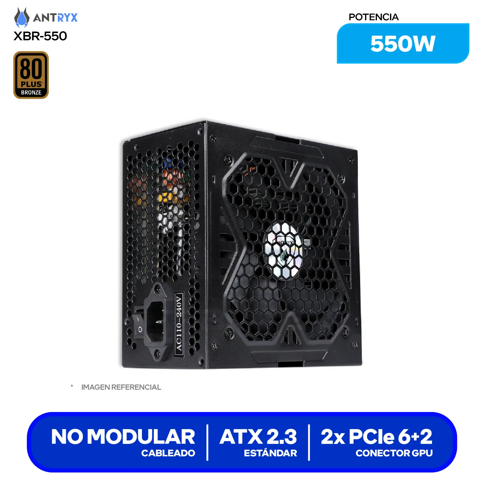 Fuente de Poder Antryx XBR-550 550W (FP-550W) 80 Plus Bronze, No Modular