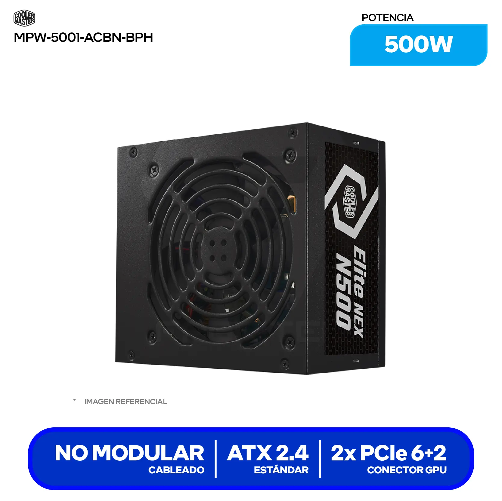 Fuente de Poder Cooler Master Elite Nex N500 500W (MPW-5001-ACAN-BUS) No Modular