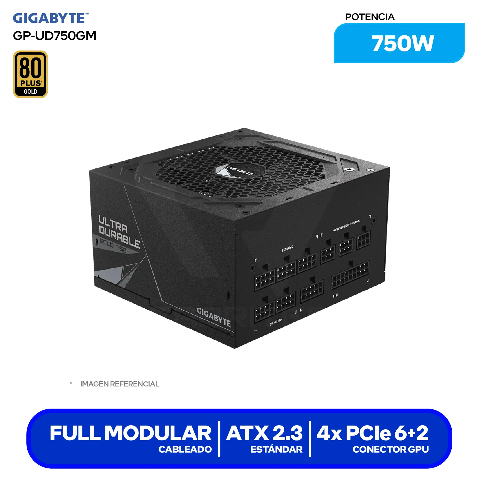 Fuente de Poder Gigabyte UD750GM 750W (GP-UD750GM) 80 Plus Gold, Full Modular