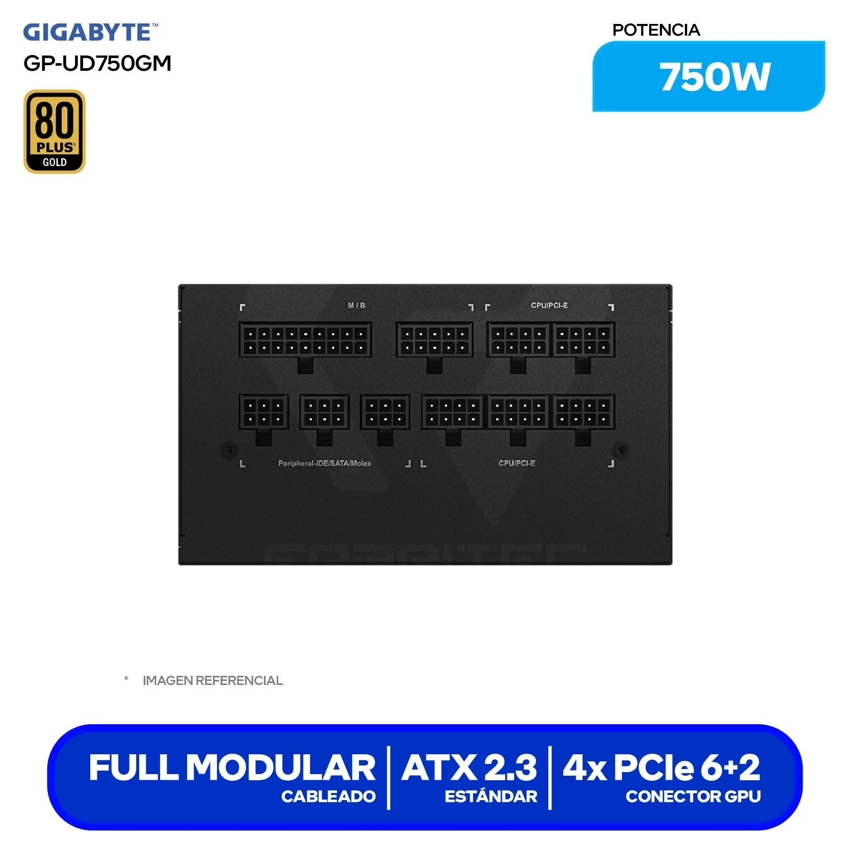 Fuente de Poder Gigabyte UD750GM 750W (GP-UD750GM) 80 Plus Gold, Full Modular