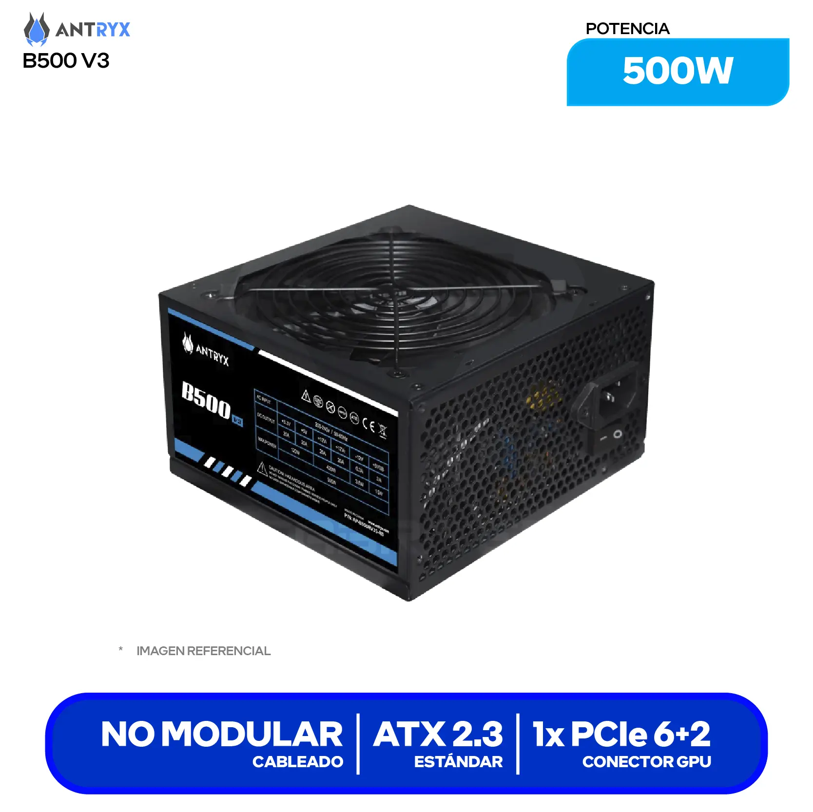 Fuente de Poder Antryx B500 V3 500W (AP-B500RV3S-RB) No Modular