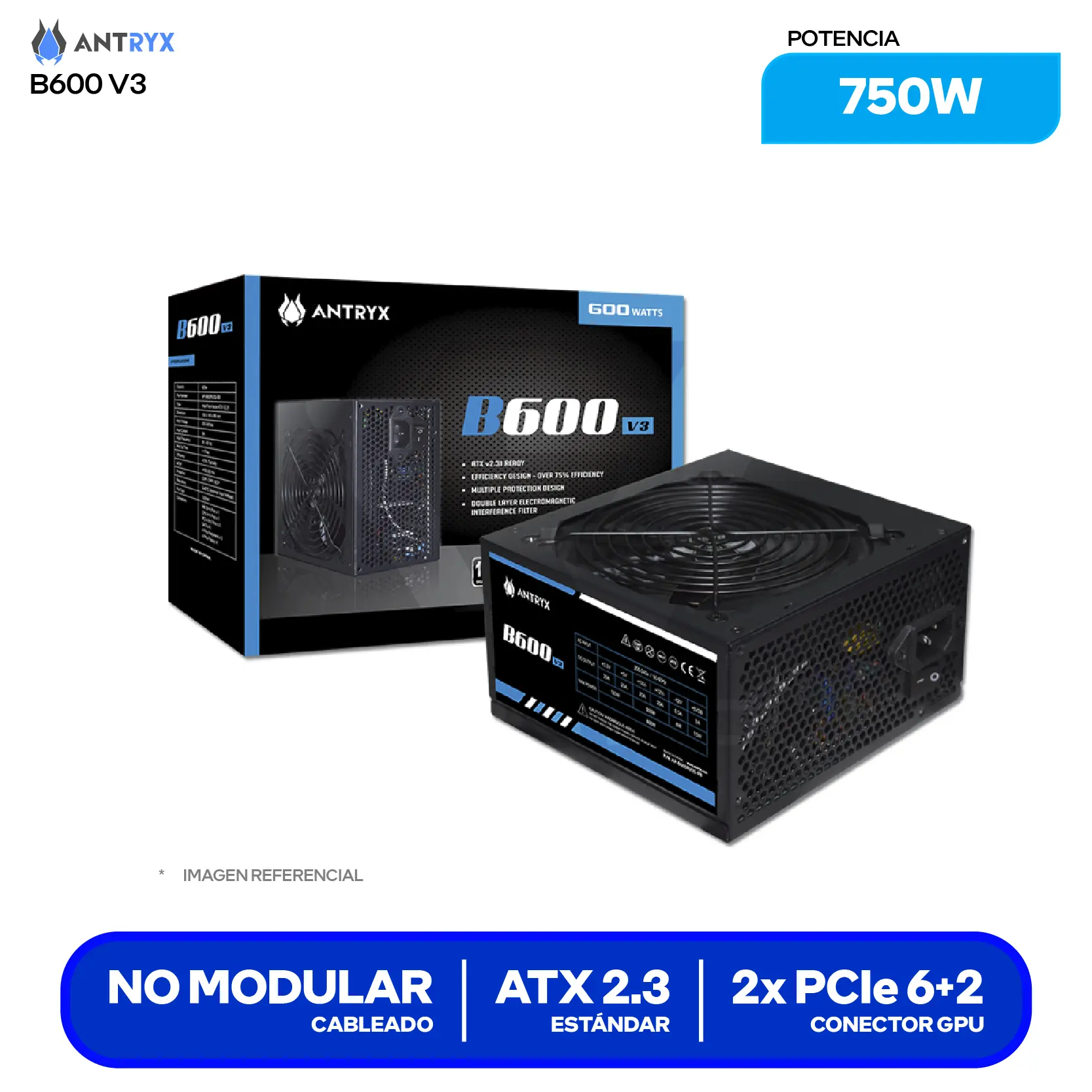 Fuente de Poder Antryx B600 V3 600W (AP-B600RV3S-RB) No Modular