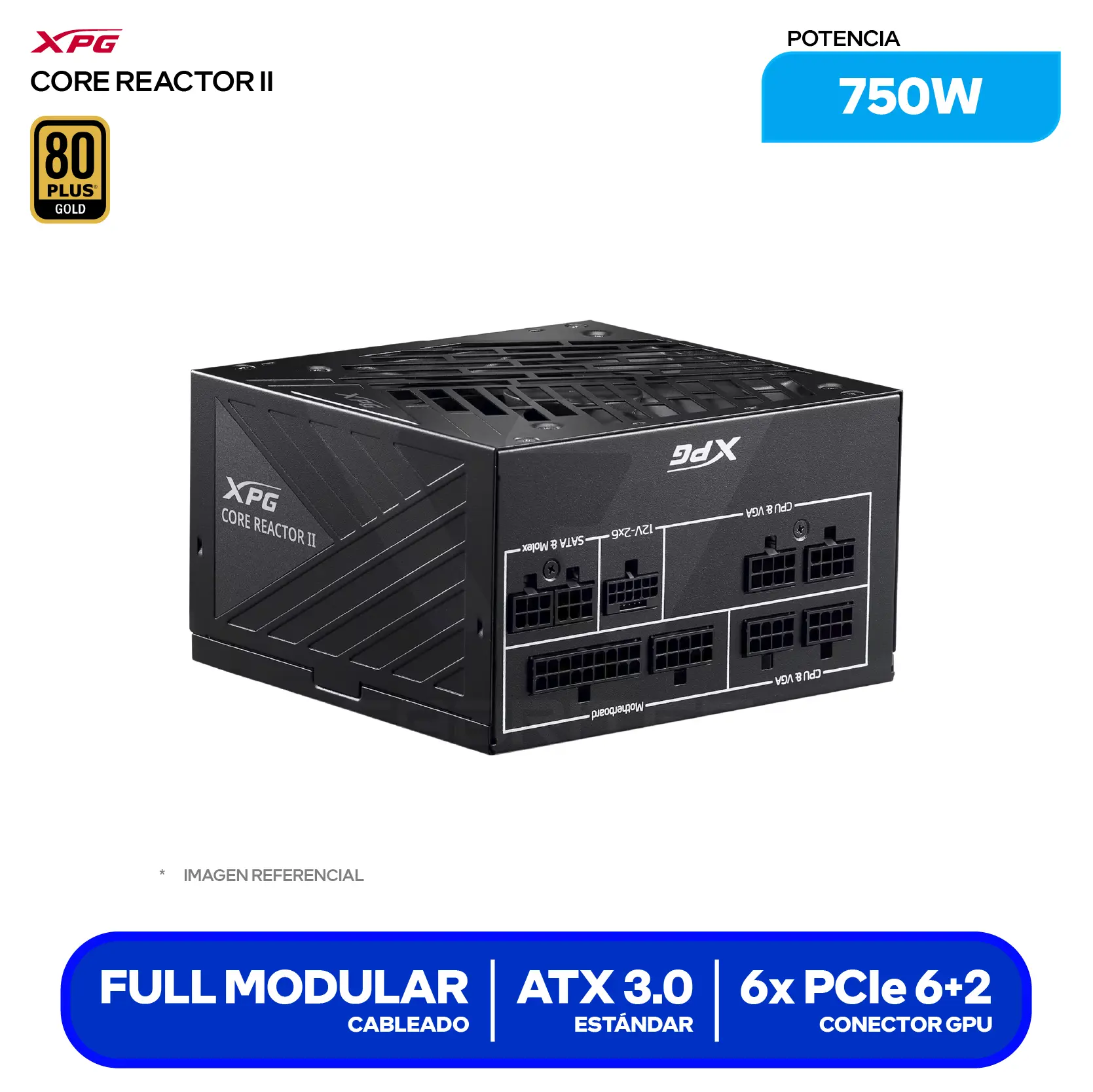 Fuente de Poder XPG Core Reactor II 750W (COREREACTORII750G-BKCUS) 80 Plus Gold, Full Modular