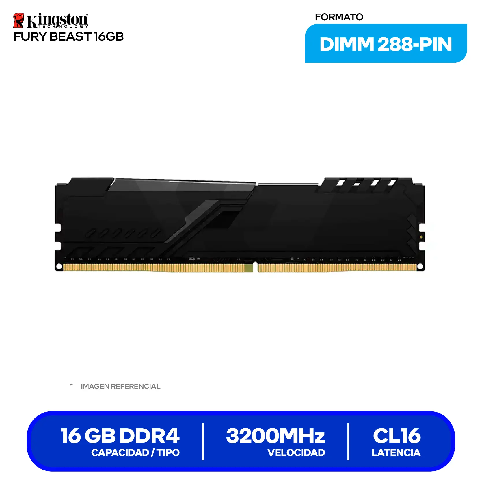 Memoria DIMM Kingston Fury Beast (KF432C16BB1-16) 16GB, DDR4, 3200 MHz