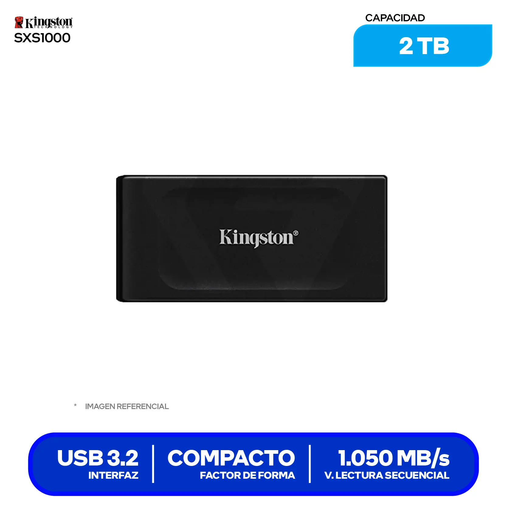 SSD Externo Kingston XS1000 2TB (SXS1000/2000G) USB 3.2 Gen 2