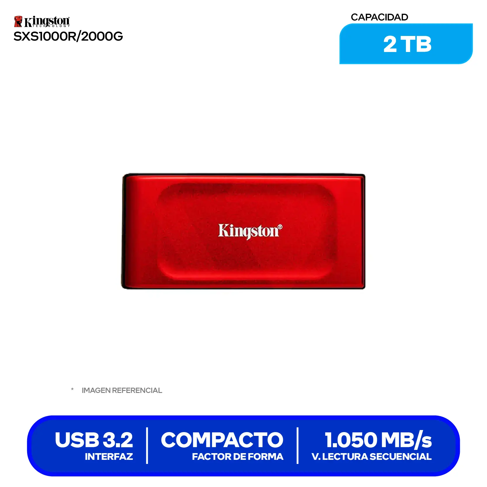 SSD Externo Kingston XS1000 Red 2TB (SXS1000R/2000G) USB 3.2 Gen 2