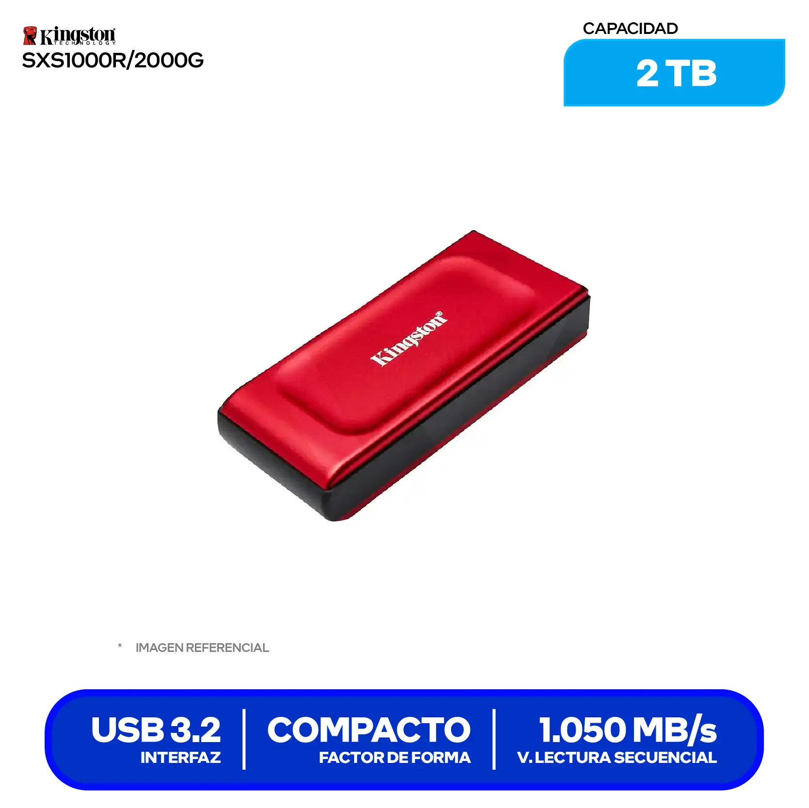 SSD Externo Kingston XS1000 Red 2TB (SXS1000R/2000G) USB 3.2 Gen 2