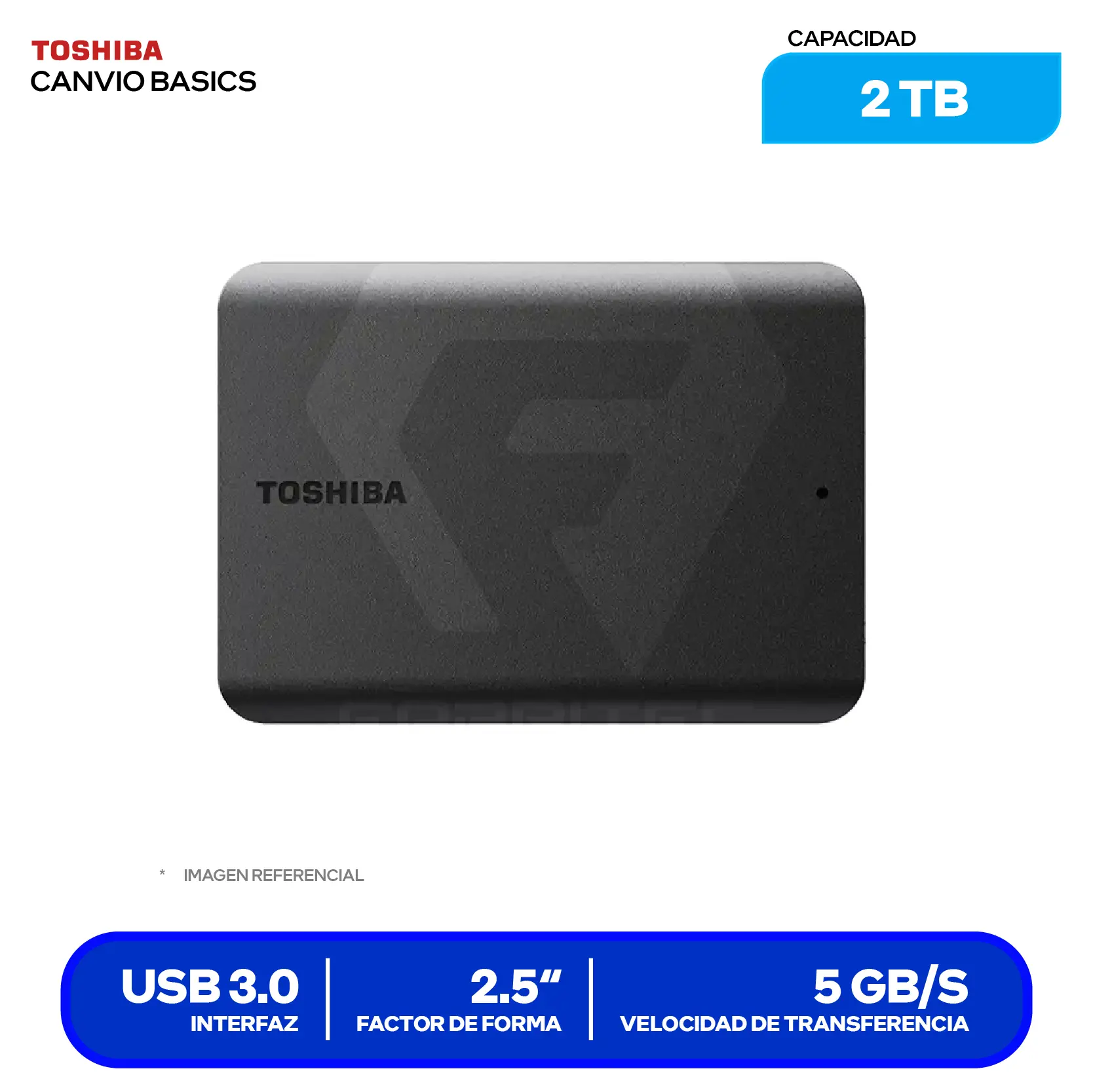 Disco Duro Externo Toshiba Canvio Basics 2TB (HDTB520XK3AA) USB 3.0, 2.5"