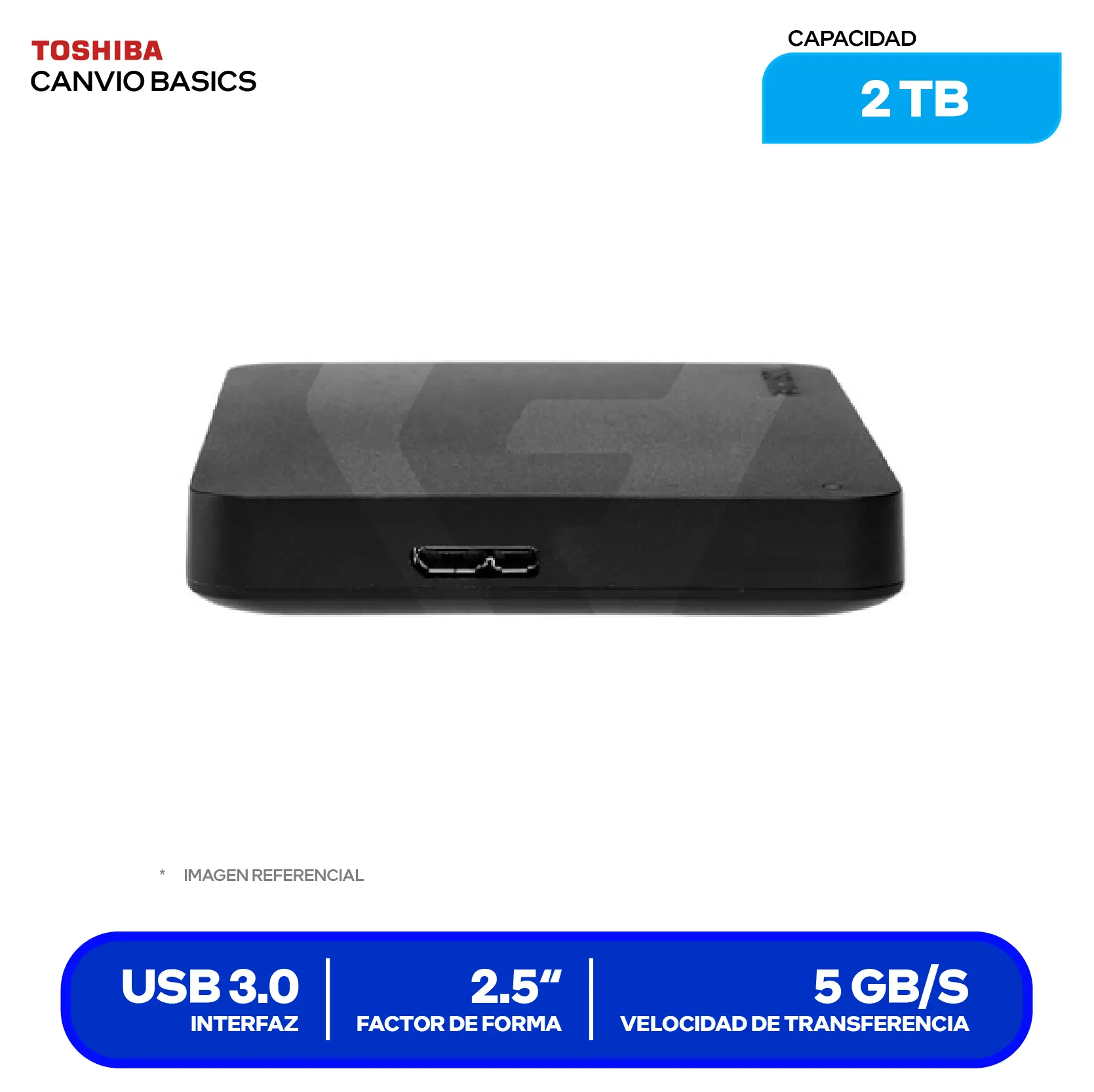 Disco Duro Externo Toshiba Canvio Basics 2TB (HDTB520XK3AA) USB 3.0, 2.5"